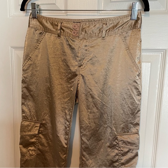 Y2K Satin Champagne Straight Leg Cargo Pants Sz 3 - Picture 3 of 11